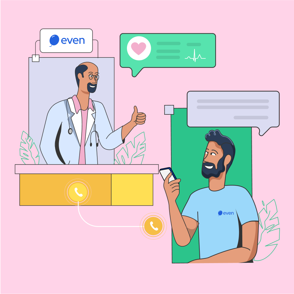 Illustration showing patient consulting doctor online